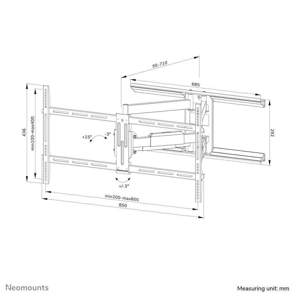 Neomounts WL40-550BL18 Support pour écran mural 43-75" - orientable - installation facile